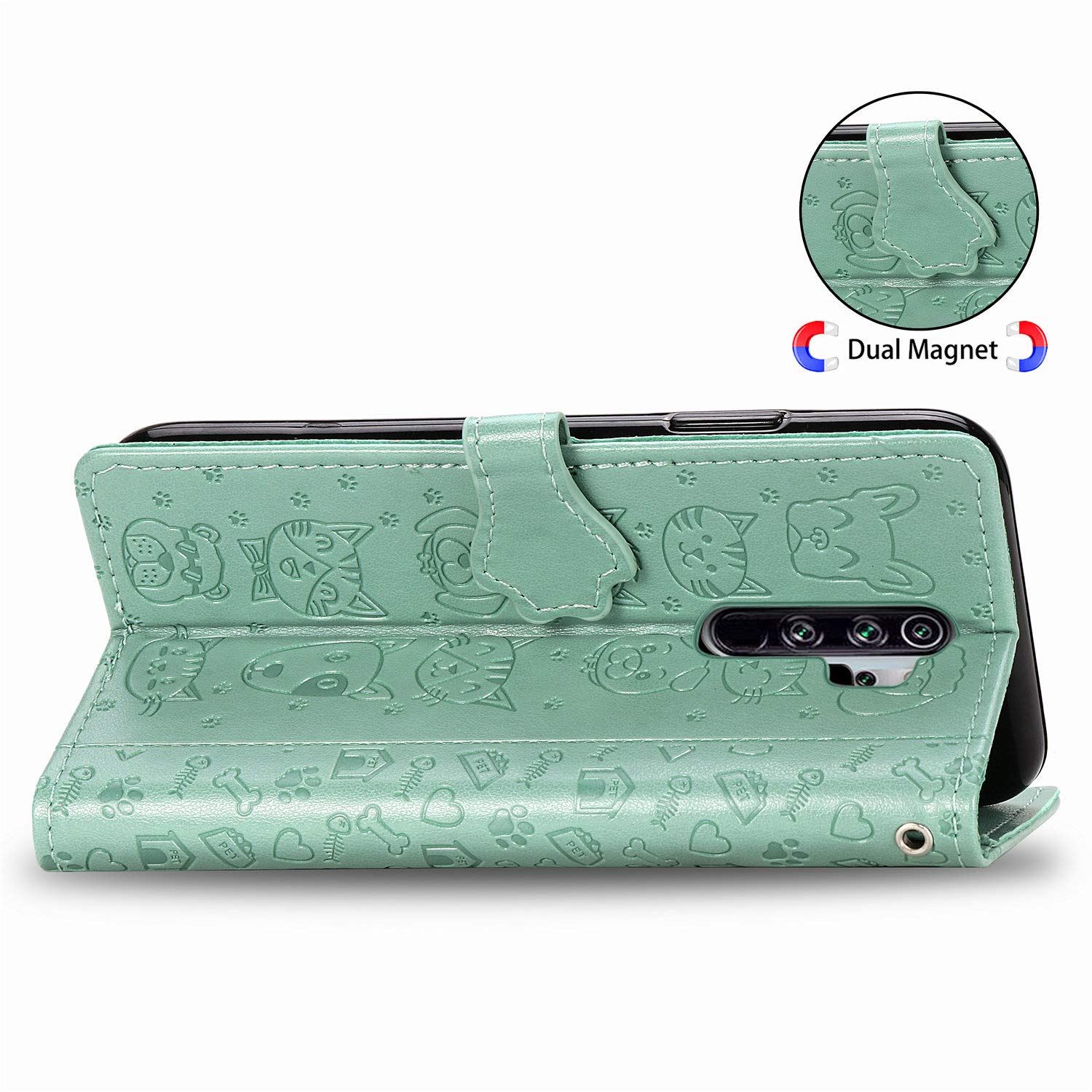 Fertuo Cover Xiaomi Redmi Note 8 Pro Portafoglio In Pelle Con Porta Carte E Disegno Gatto/Cane – Blu - 3