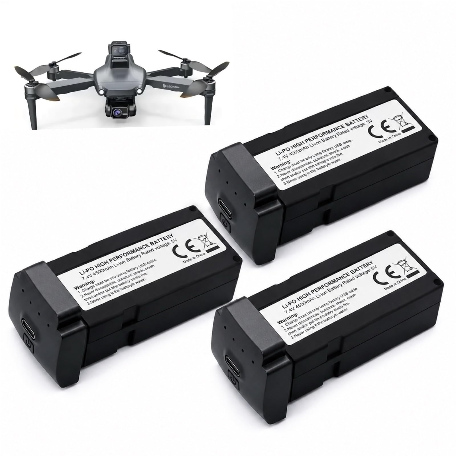 Batterie Drone L600 Pro Max 7,4V 4500mAh LiPo pour Drone Paquet 3