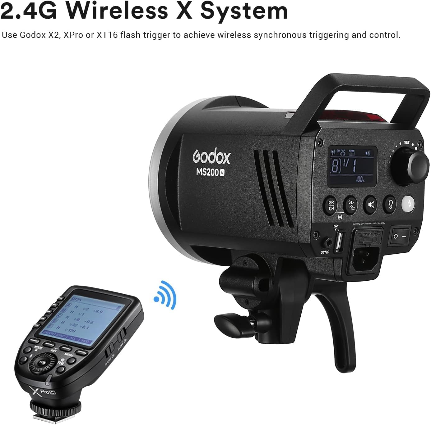 Godox MS200V 200W Studio Flash aggiornato LED lampada di modellazione, GN53,2.4G Wireless X System Strobe Studio Portrait Fotografia Monolight