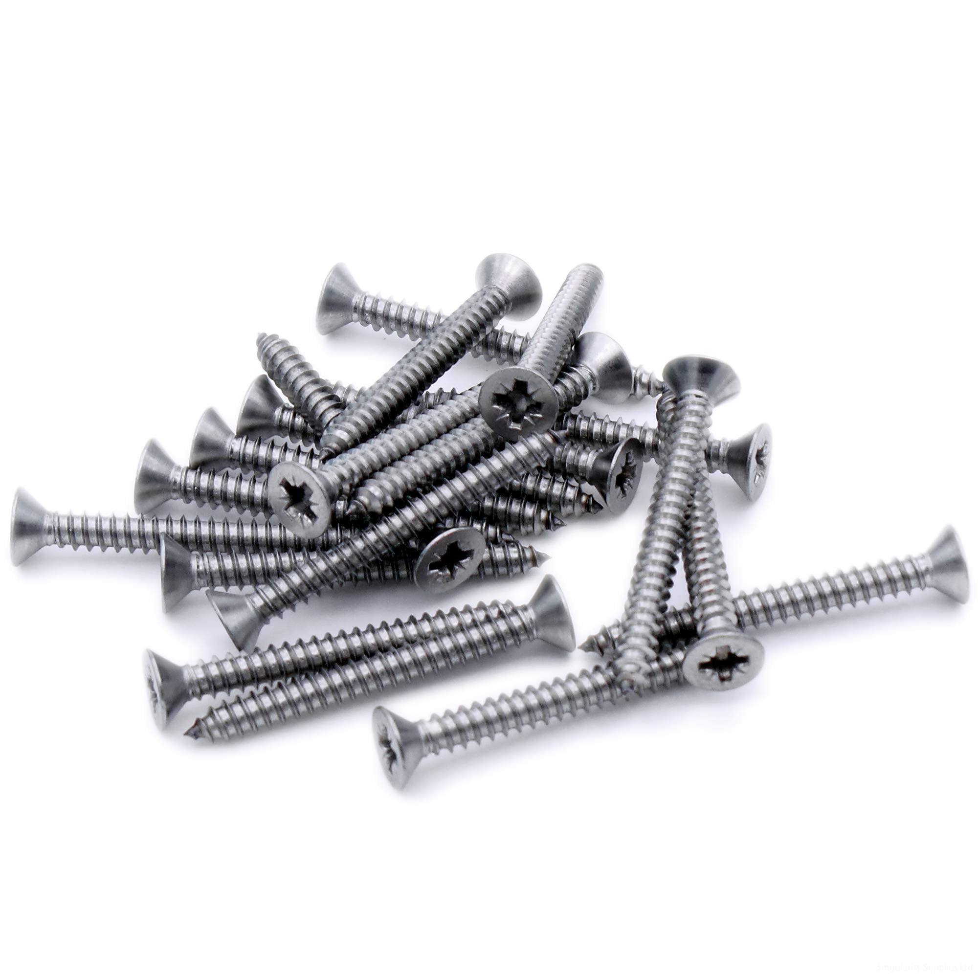 Singularity Supplies Silver No.4 X 0.375 (2.9Mm X 9.5Mm) Pozi Countersunk Self-Tapping Screw - Stainless Steel (A2) (Pack Of 20)