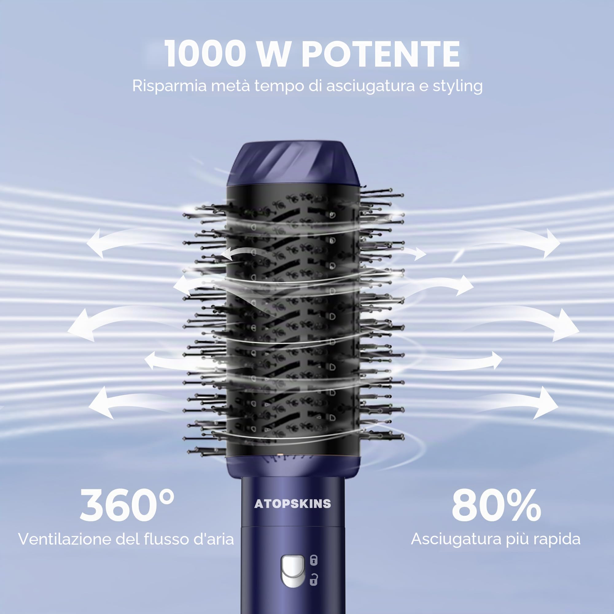 Atopskins Air styler 6 in 1 con asciugacapelli 1000 W, ferro arricciacapelli, spazzola ad aria calda, spazzola per asciugacapelli