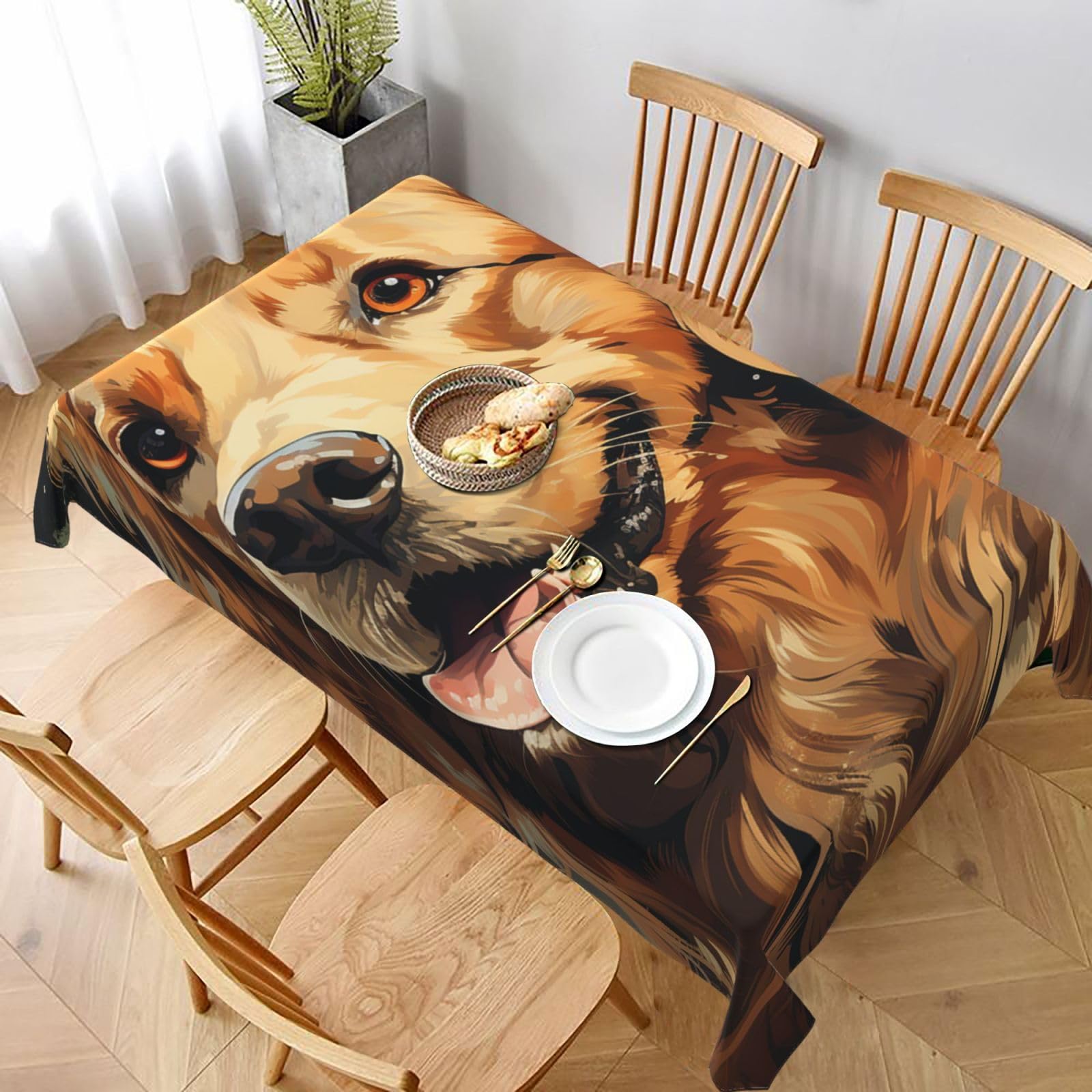 MXDLKSWPOH Table Cloths for Rectangle Tables 152x228 cm Waterproof Farmhouse Table Cloth Golden Retriever Tablecloths Washable Wrinkle Free Table Cover for Dining Table Weddings Events Party Buffet