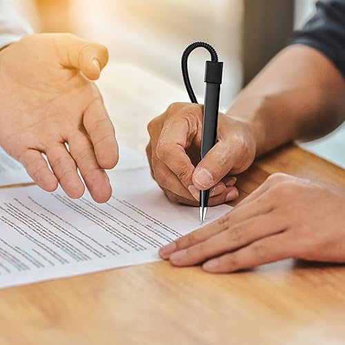 Miniatura 5 de Performore Paquete de 12 bolígrafos seguros de 5 pulgadas, color negro con cable seguro de plástico unido a la base trasera adhesiva, bolígrafo de