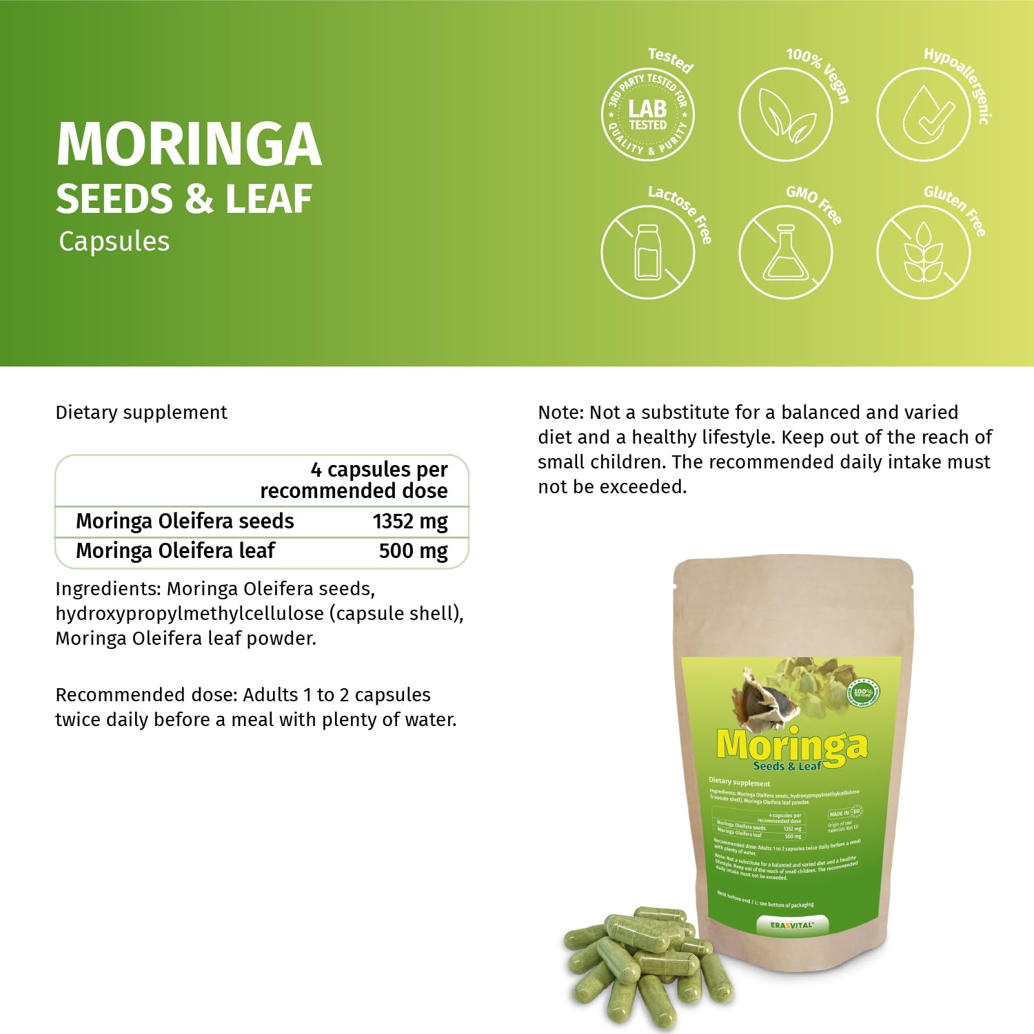 Moringa Samen und Pulver verkapselt vegan (720 stück (1er Pack))