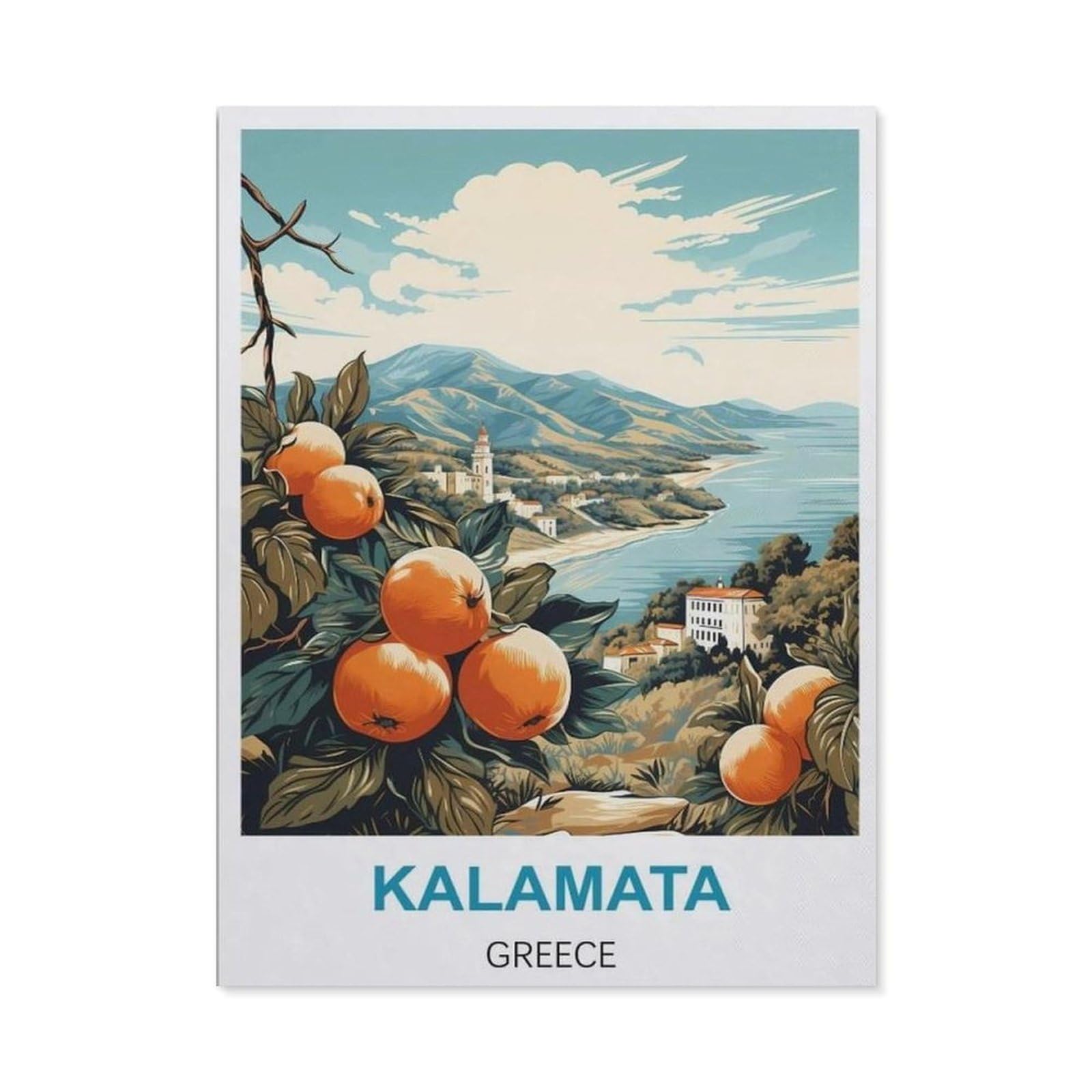 BEAYODKP 5D Diamond Painting，Kalamata Greece Vintage Travel Poster，Diamond Embroidery Cross Stitch（50 x 60 cm/19.68 x 23.62 inches）-CA31