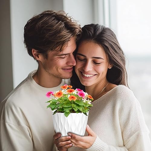 Miniatura 7 de Macetas de 76.565.554.54 pulgadas para plantas de interior y exterior, paquete de 7 macetas gruesas con agujeros de drenaje y platillos, macetas