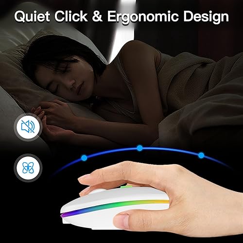 Miniatura 3 de mobiproduct Ratón inalámbrico, LED de modo dual recargable (Bluetooth 5.2 y 2.4G) mouse delgado y silencioso para laptop, PC, computadora,