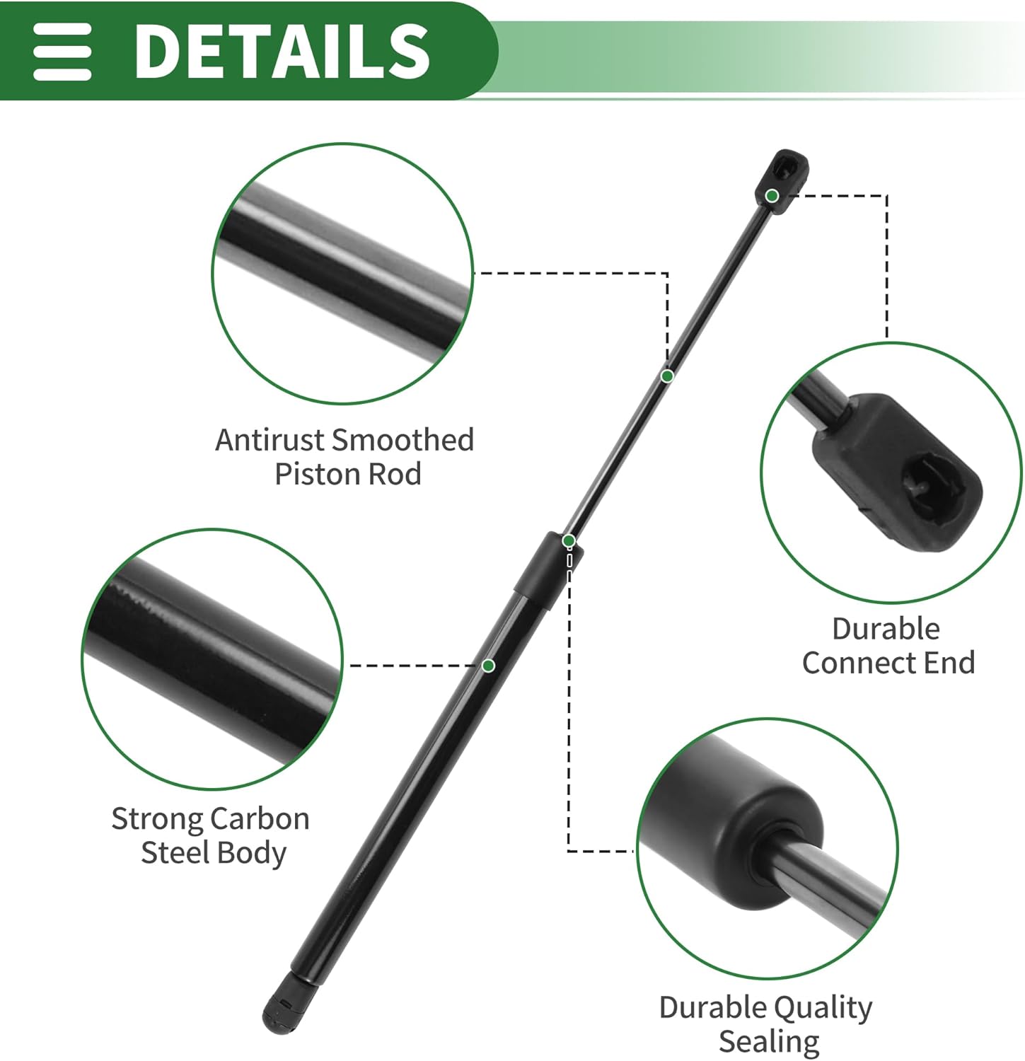 Motoforti Universal Lift Supports Struts Gas Spring 18inch/450mm 133Ib/600N/60kg with Plastic End Fittings Carbon Steel Black