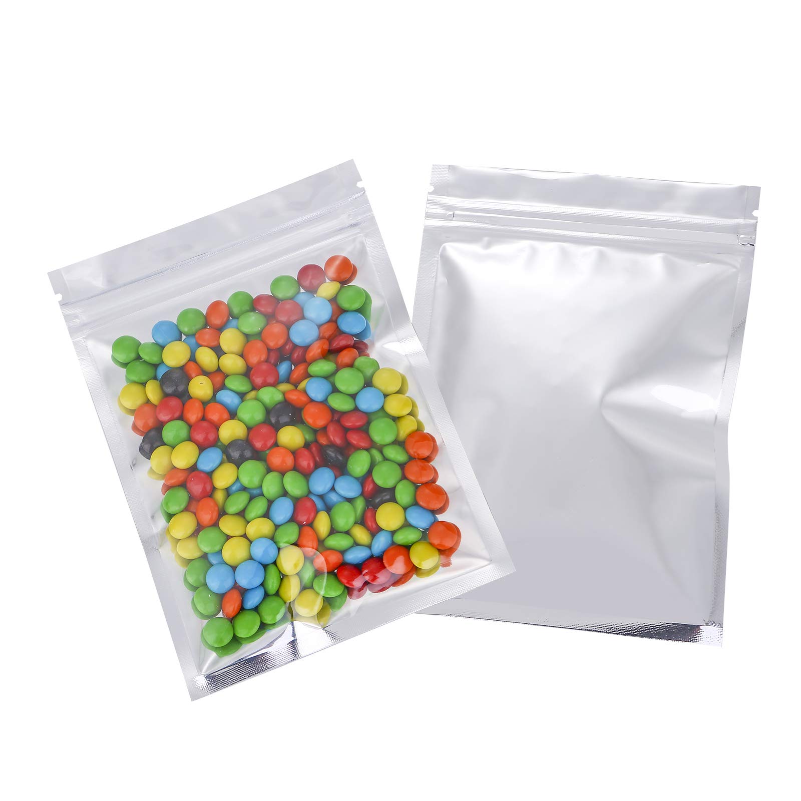 100 Pack 14.2x20 cm (5.5x7.8 inch) Resealable Airtight Bags Frosted Clear Front Mylar Foil Zipper Lock Pouch for Zip Reclosable Lock Food Storage Bags Heat Seal Pouches Edible Grocery Pack