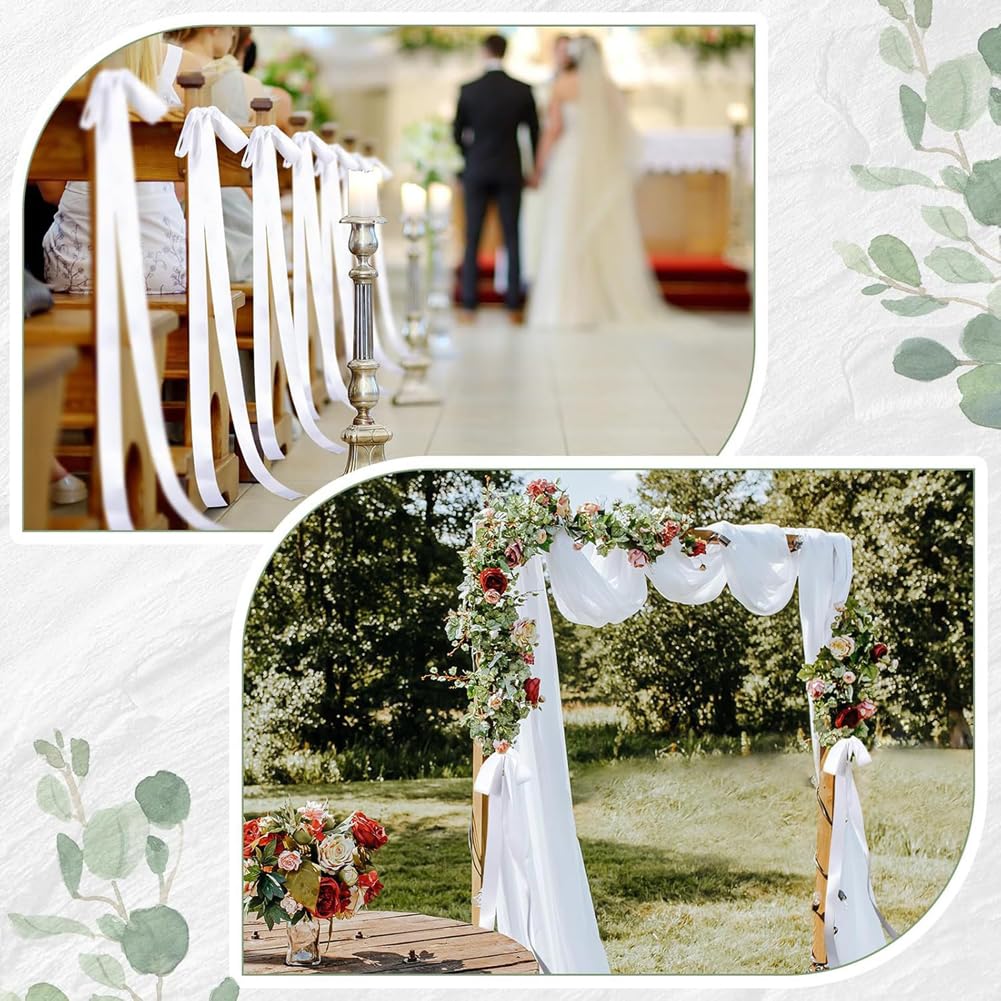 20 Stück Weiß Hochzeitsschleifen 25×120cm Lange Stuhlschleifen Groß Satin-Schleifen Einfach Autoschleifen Geschenkschleifen für Hochzeit Auto Stuhl Kirche Gang Kirchenbank Zeremonie Deko