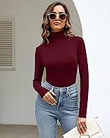 Vista 4 de Paquete de 2 camisas de cuello alto para mujer, manga larga, cuello alto, ajustadas, suaves, elásticas, térmicas, básicas, sin botones