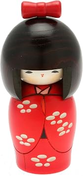 Usaburo Japanese Kokeshi Doll, Yukis Red Kimono