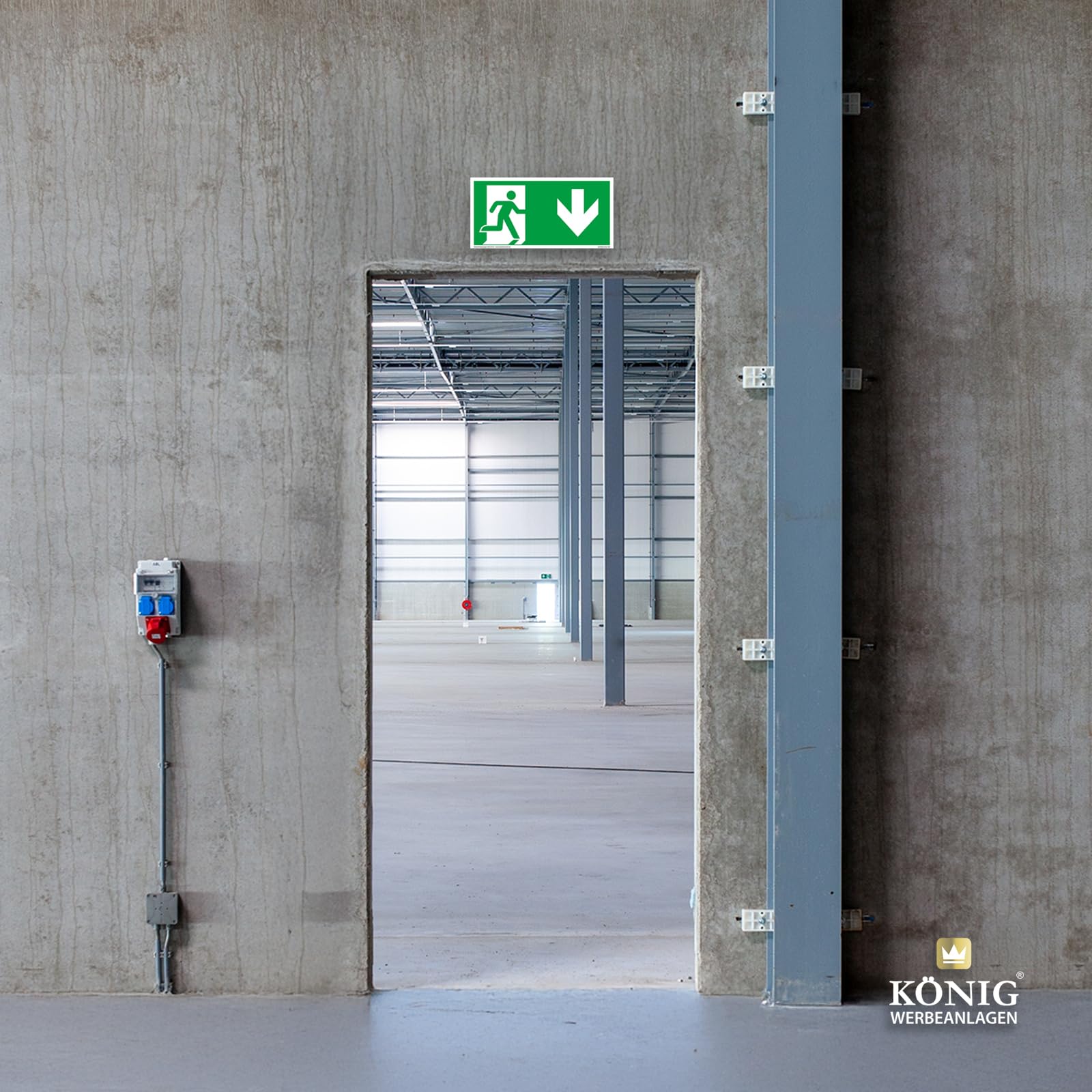 Dreifke® extra 160 - Señales de salida de emergencia (5 unidades, PVC, autoadhesivas, 297 x 148 mm, según ASR A1.3 DIN 7010 67510, señal de salida de emergencia, flecha hacia abajo, señal de escape,