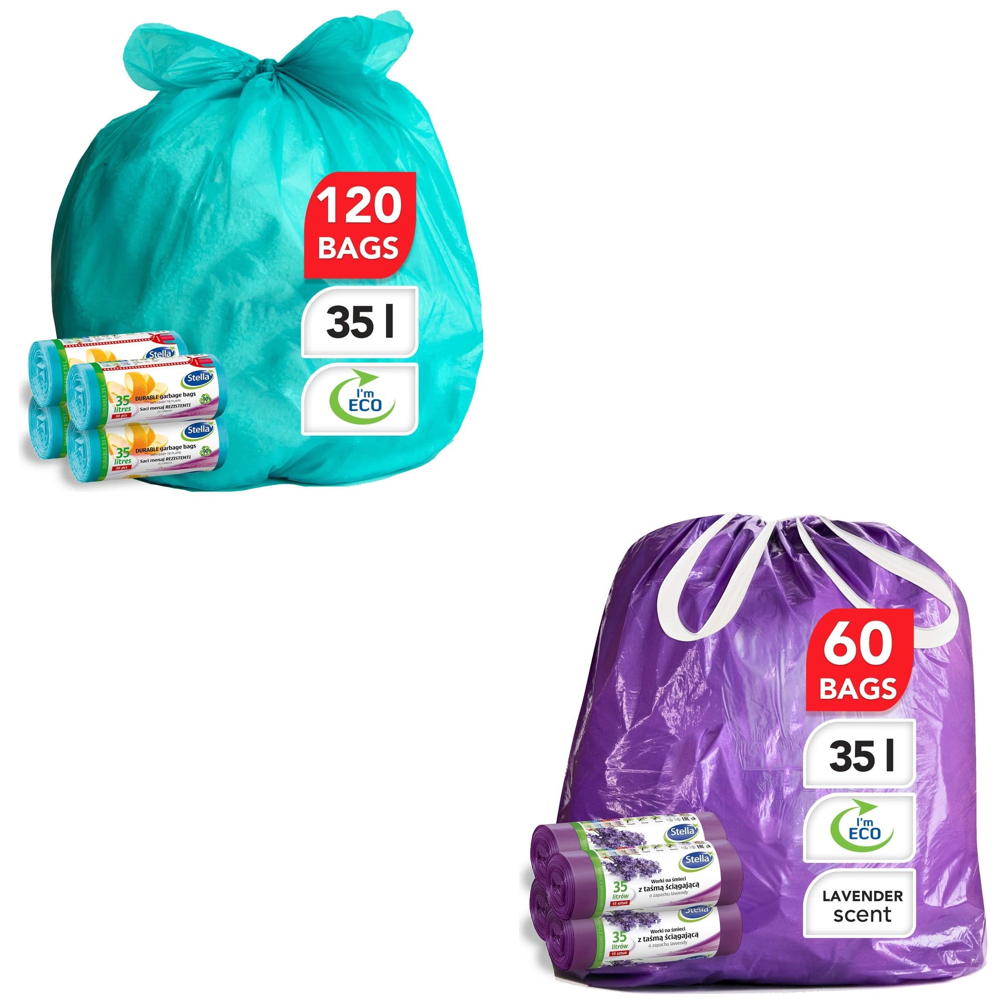Stella pack Müllbeutel Bundle 60l und 35l Reißfest und Nachhaltig
