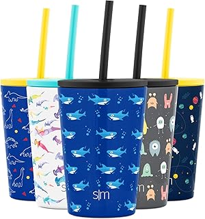 Simple Modern Classic Tasse Isotherme pour Enfant et des Gamins Double Paroi avec Couvercle en Paille Réutilisable Mug a Café ou The, Bouteille d'eau Isotherme Acier Inoxydable Gourde INOX