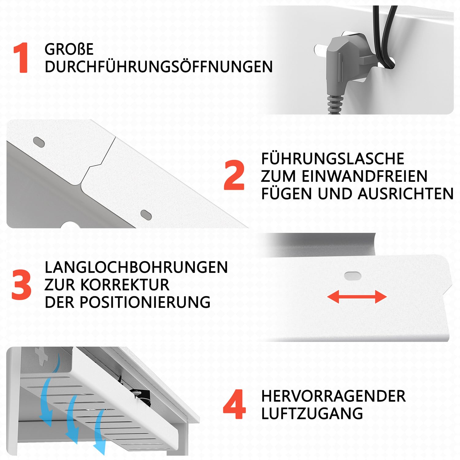 iVengo XL Kabelkanal TÜV-geprüft 2x50cm Kabelmanagement Schreibtisch 2er Set Weiß