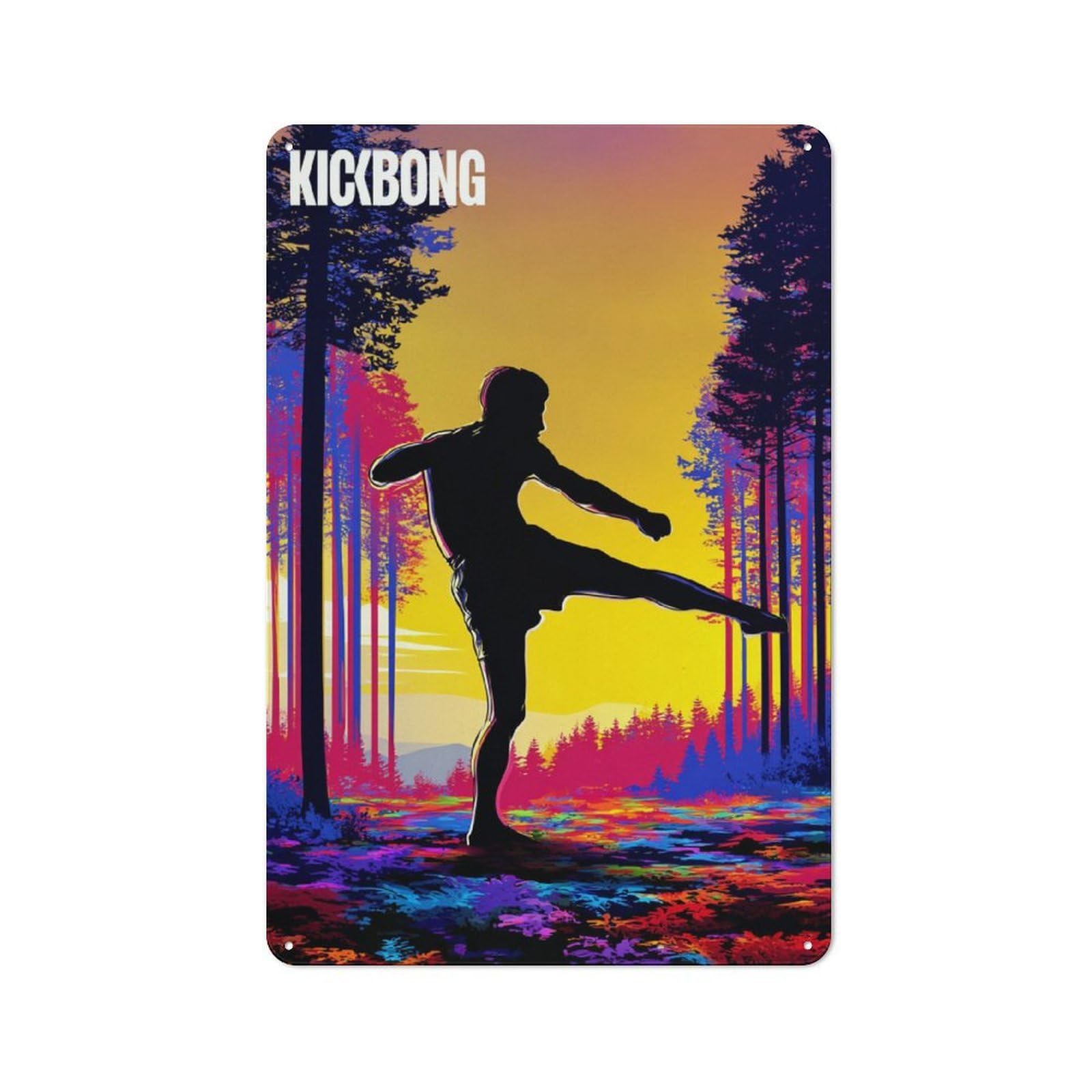 Kickboxing in The Forest Sunset Decorative Tin Plaque 30x20cm, Vintage Bar Wall Plaque for Bar, Kitchen, Garage Or Games Room