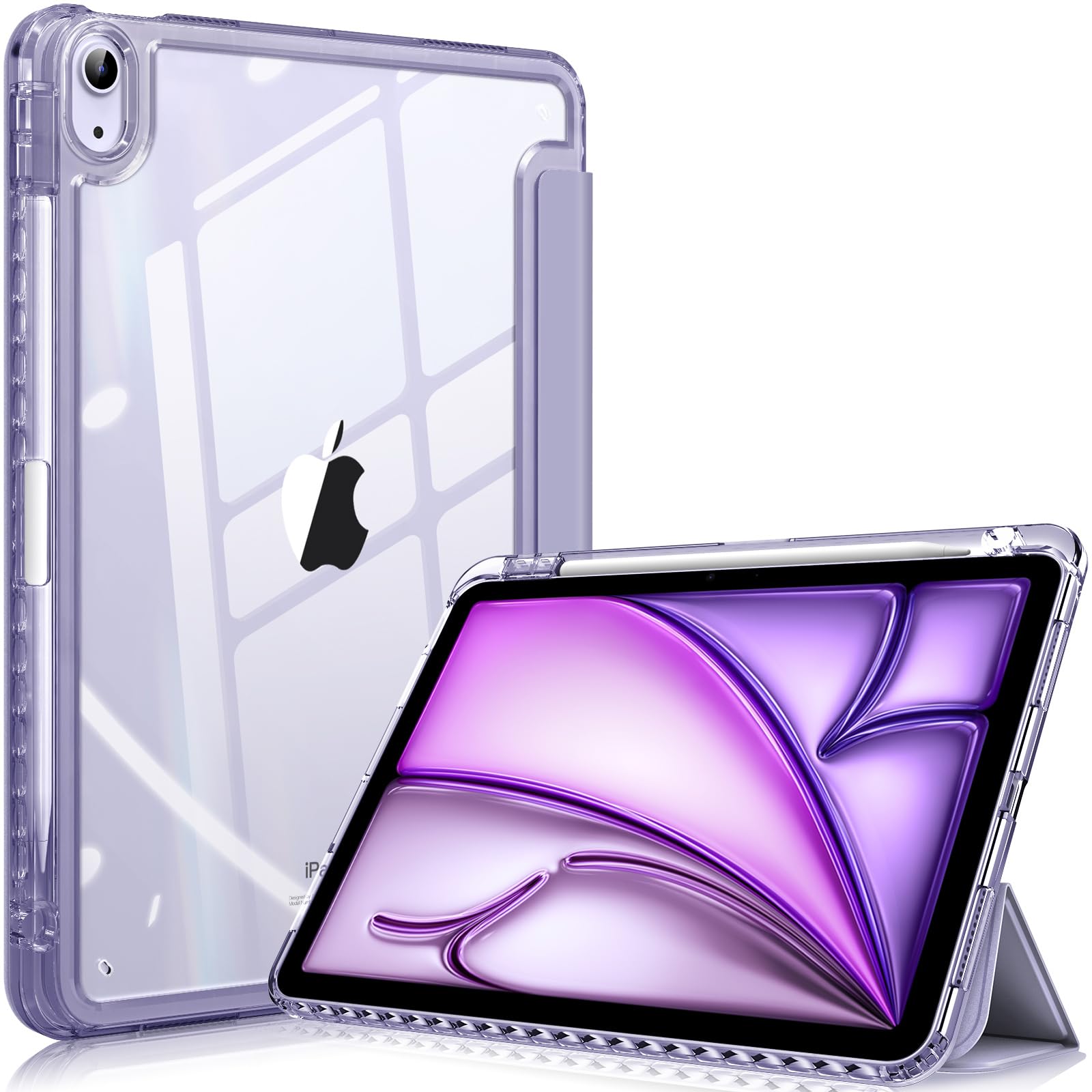 Fintie Hybrid Slim Case for iPad Air 11-inch M3 (2025) / M2 (2024), iPad Air 5th (2022) / 4th Generation (2020) 10.9 Inch - Shockproof Cover with Clear Back Shell & Pencil Holder, Violet