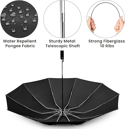 Miniatura 8 de G4Free Sombrilla de viaje grande con protección UV UPF 50+ de 54 pulgadas, 10 varillas, resistente al viento, bloqueo solar compacto, invertido,