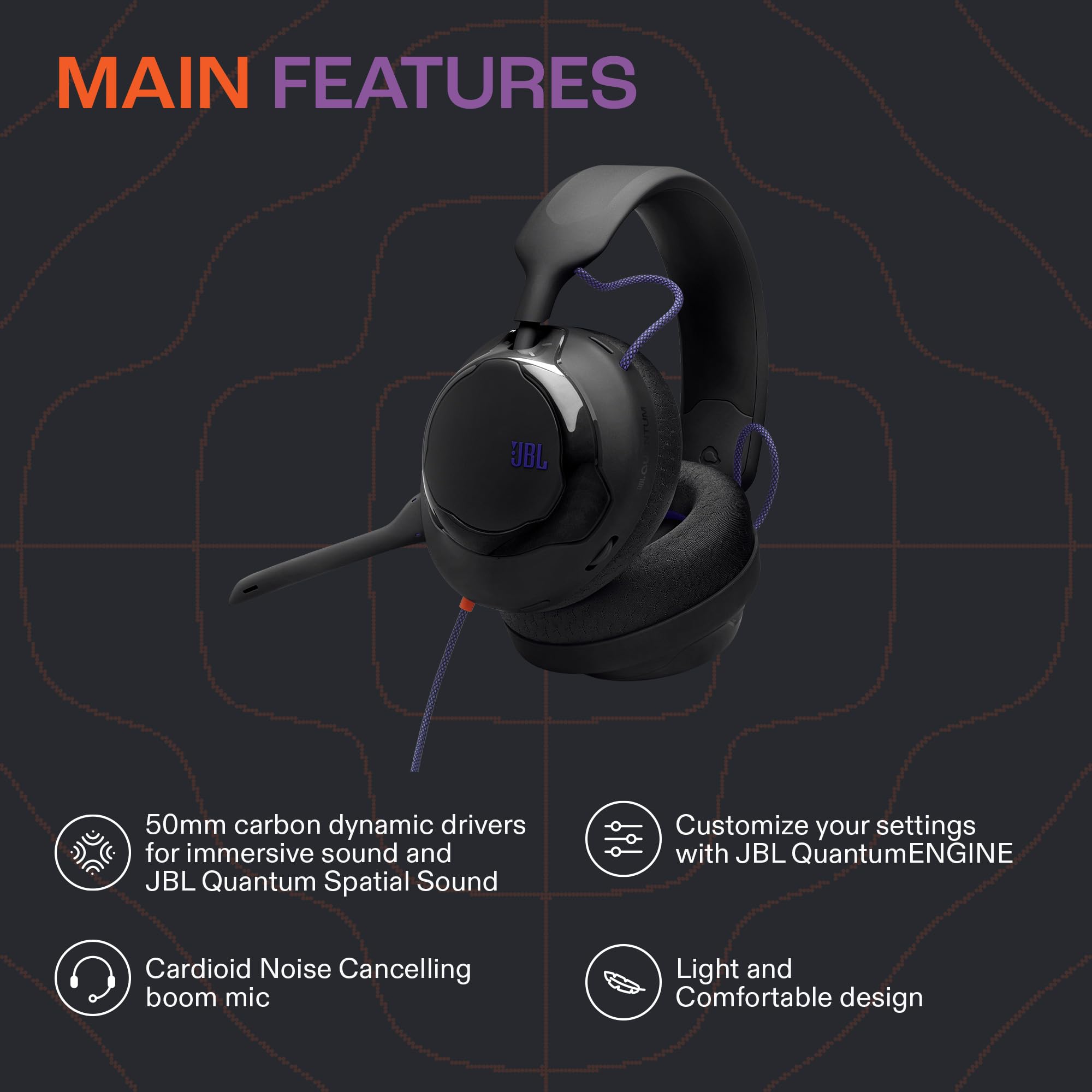 JBL Quantum 120, Auriculares Circumaurales con Cable para Gaming, Negro