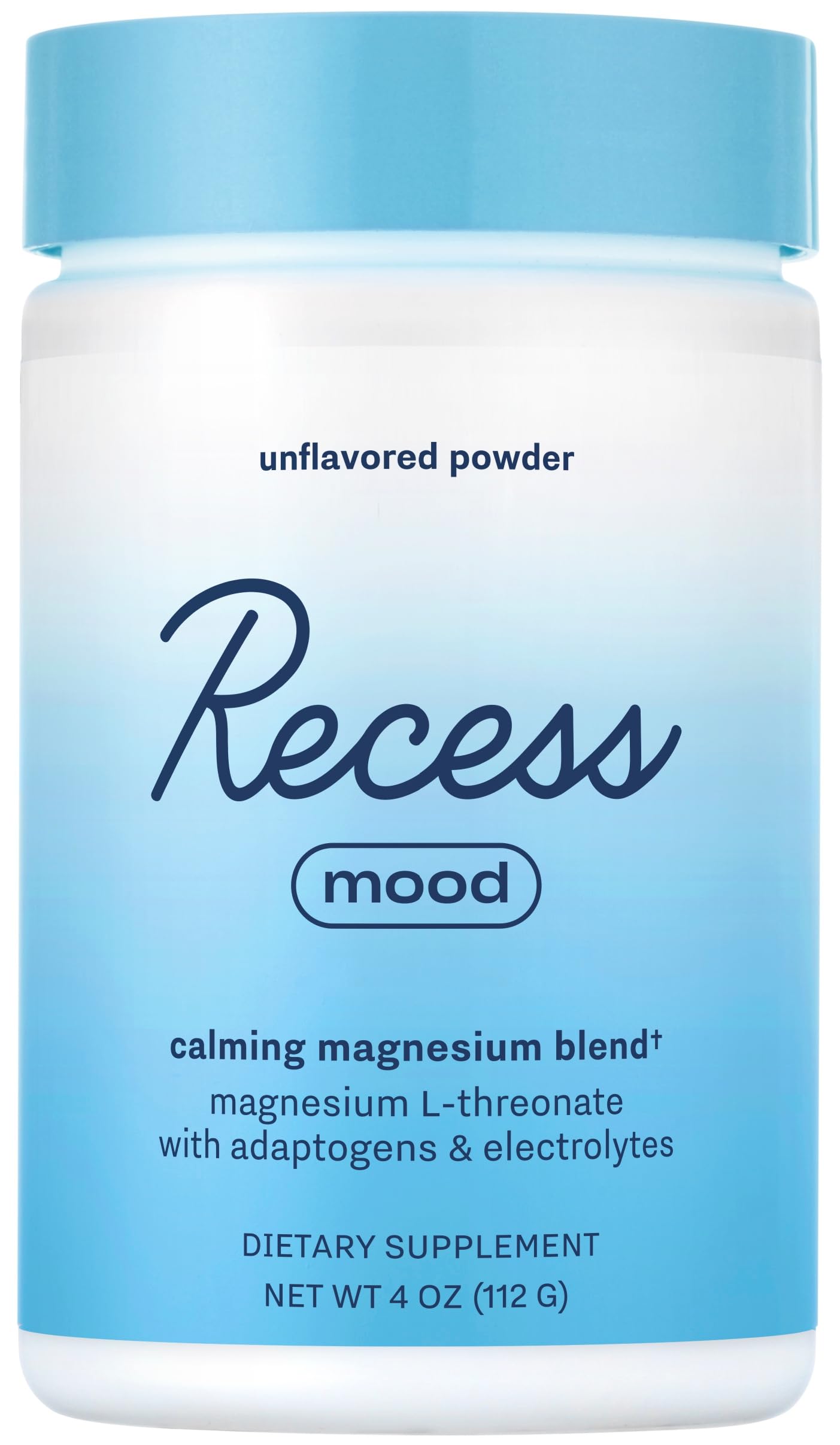 Recess Mood Powder, Calming Magnesium L-Threonate Blend with Passion Flower, L-Theanine, Electrolytes, Magnesium Calm Support Powder Supplement - Unflavored 28 Serving Tub