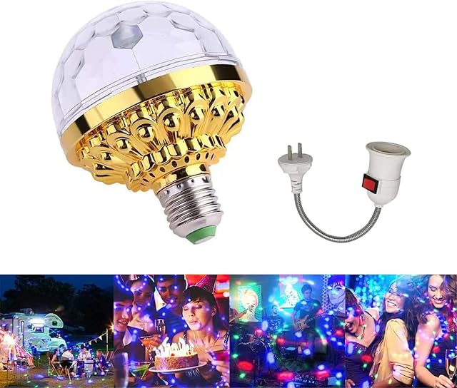 Colorful Disco Rotating Magic Ball Light Bulb with Sockets, LED RGB Strobe Party Lamp Bulb, Dazzling Crystal Disco Prom Stage Decor Light Bulb for Birthday Party Club Bar Halloween Christmas (1Pcs)