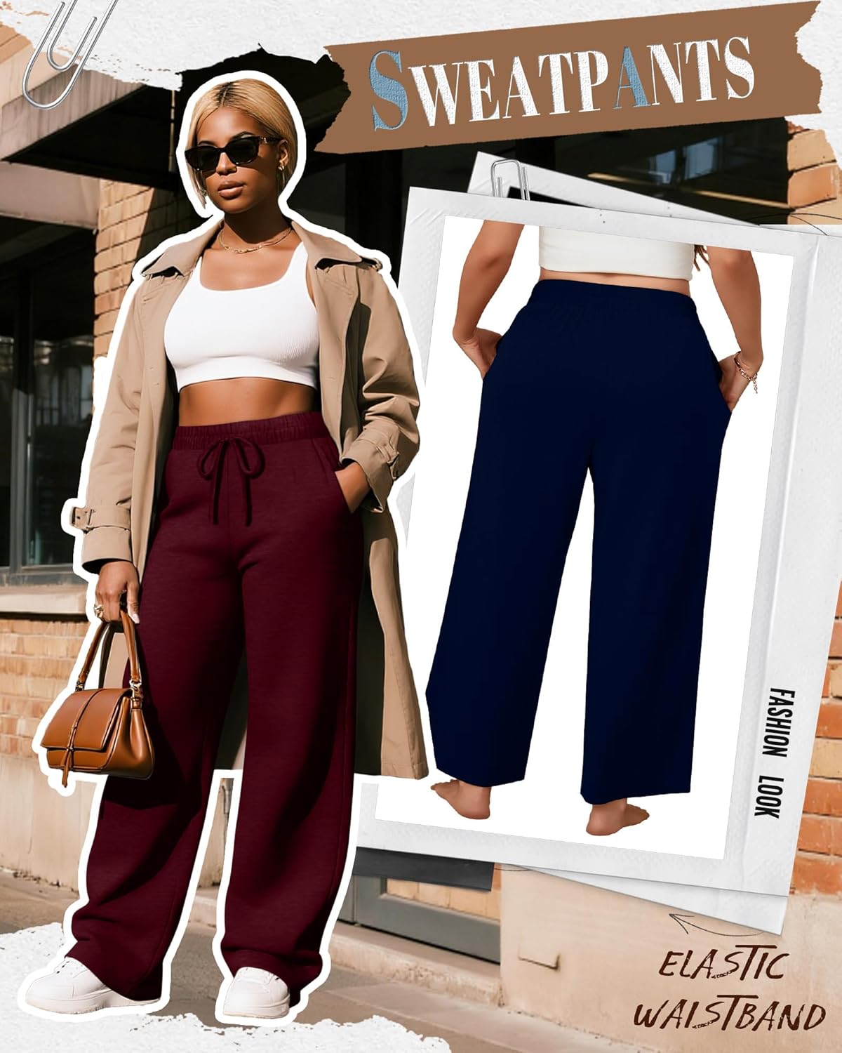 Neer 3 Pack Women's Plus Size Wide Leg Pants, Elastic Waist Lounge Pants with Pockets Drawstring Casual Pj Yoga Sweatpants - Image 6