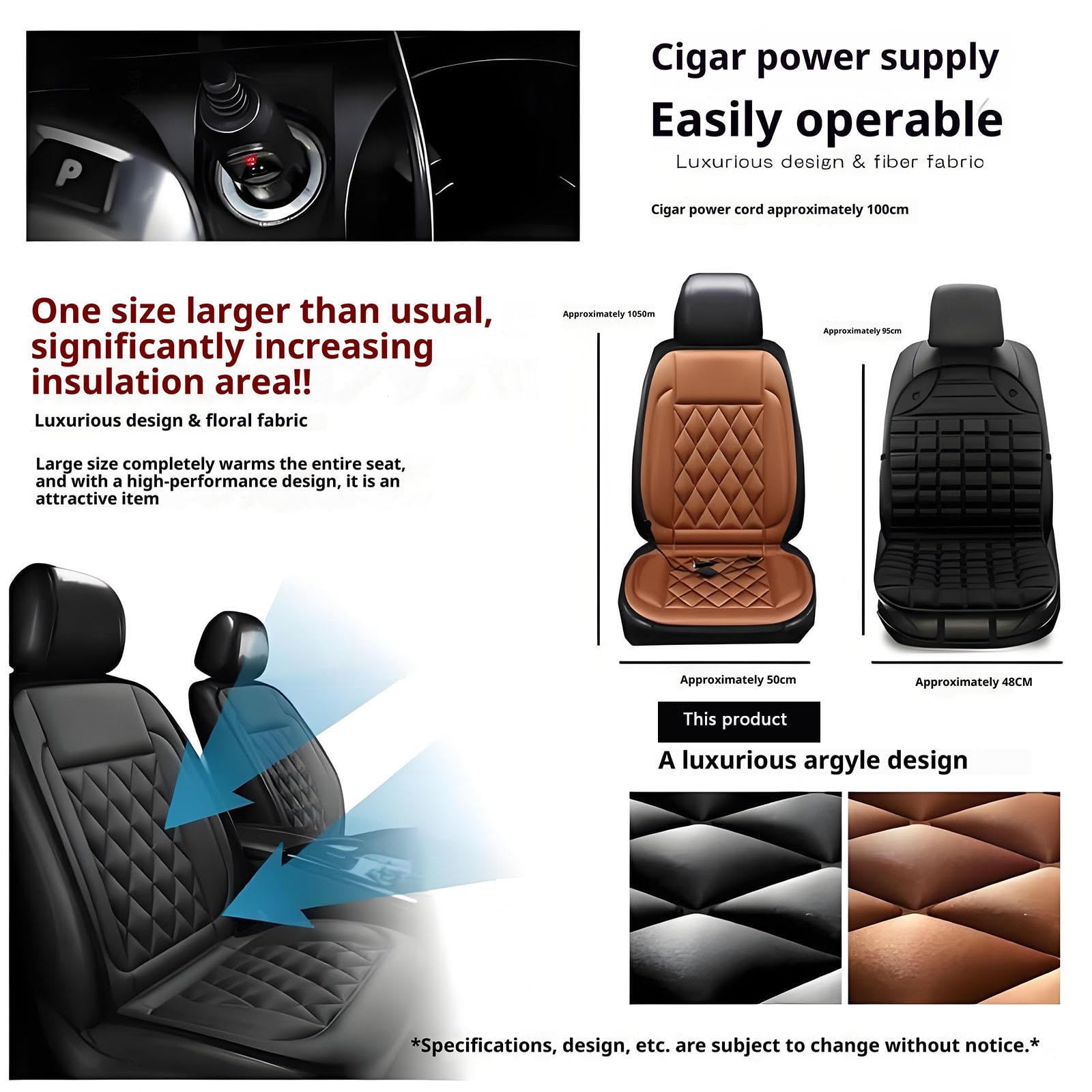 Regalo Ideal para Conductor Fundas Asiento Coche Alfombrilla Térmica con Calefacción Rápida para Invierno,Brown-threepiece