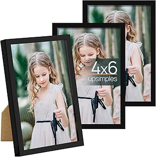 upsimples 4x6 Picture Frame Set of 3, Made of High Definition Glass for 4x 6 Black Frames, Wall and Tabletop Display Thin Border Photo Frame for Home Décor