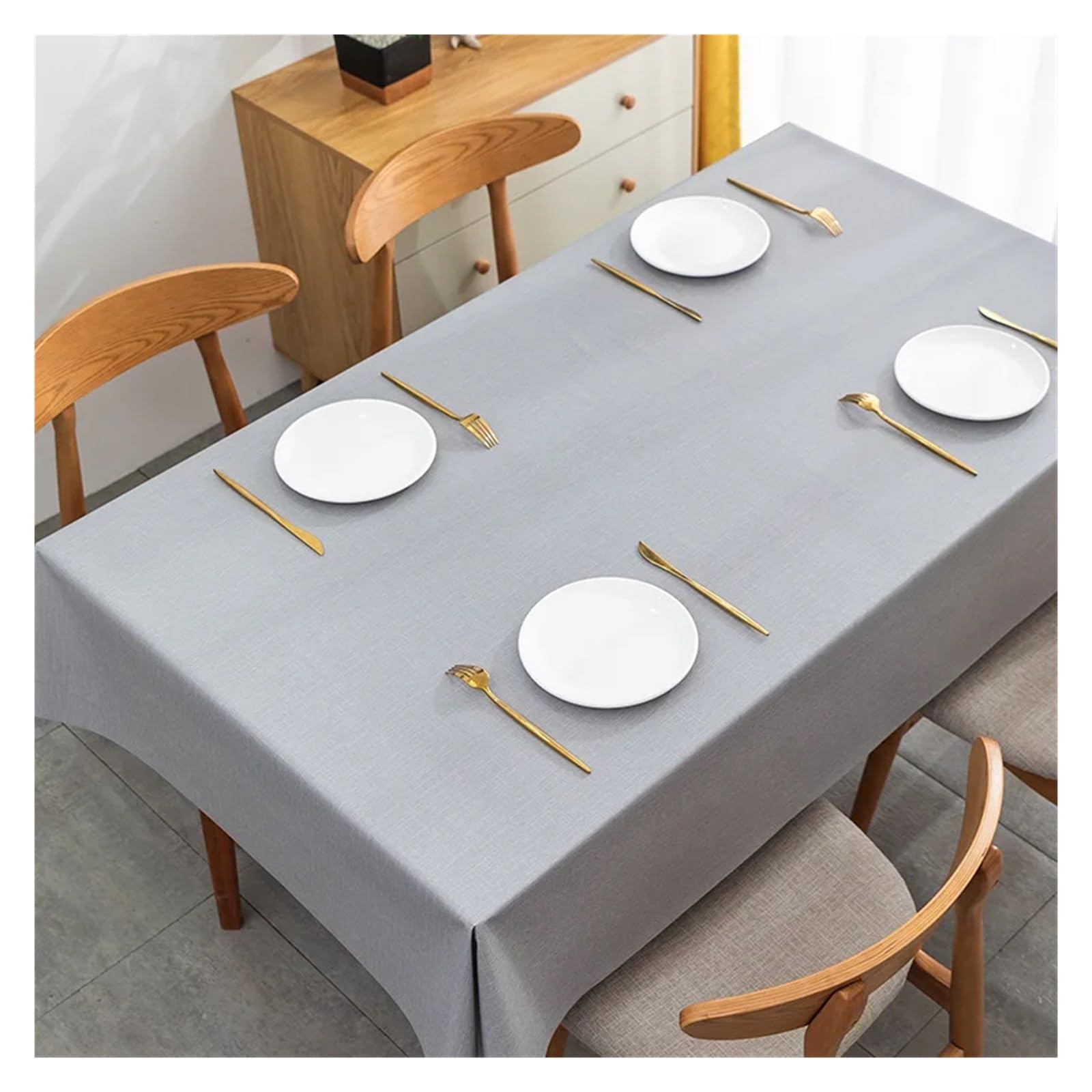 Mzsklw Grey Waterproof Tablecloth Waterproof Pvc Tablecloth Tea Table Cloth Oil-Proof Rectangular Square Covers Home Kitchen Picnic Mat(,90X90cm)