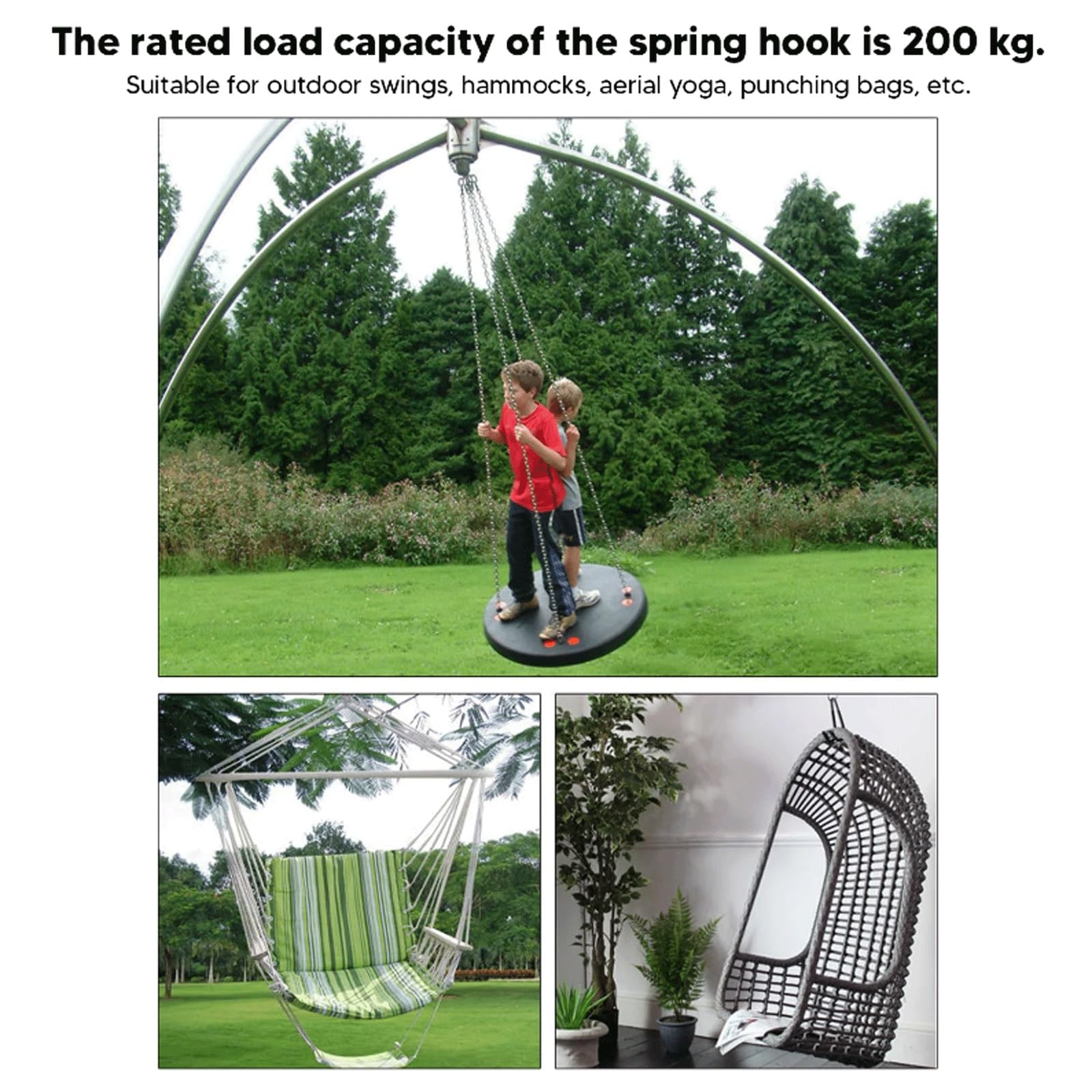 Gancho de Resorte Acero Inoxidable, Ganchos universales con absorción Impactos for hamacas Colgantes Camping al Aire Libre