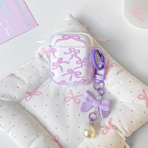 Miniatura 2 de Lovmooful Funda compatible con AirPods 21, bonita cinta transparente con bonito diseño de cadena de perlas para mujeres y niñas, funda protectora de