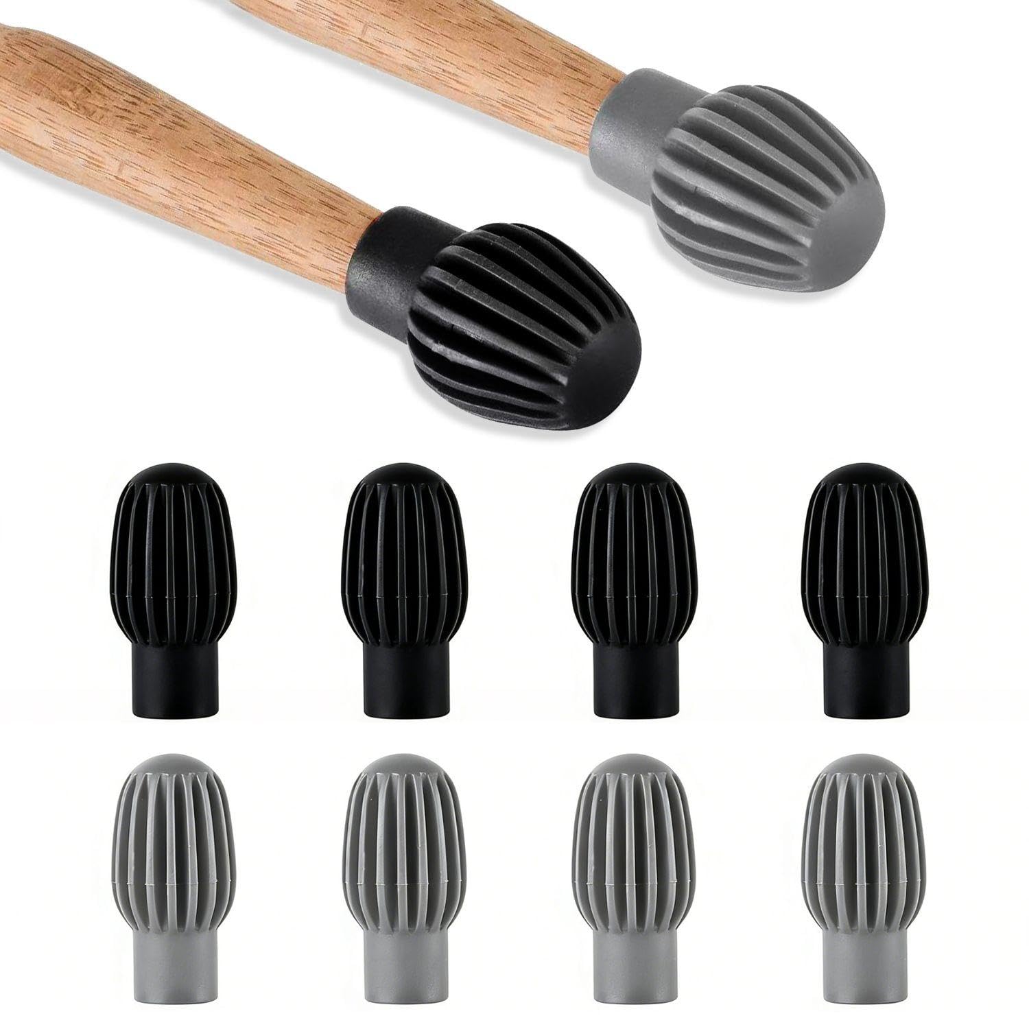 Wufgwbd Black 8-Piece Drum Stick Mute Set, Noise Reduction And Silencing Training Accessories, Soft And High Elasticity, Suitable For Electronic Drum Practice, Home Rehearsal (, Gray).