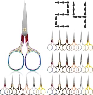 24 Pcs 5 Inch Vintage Embroidery Scissors Bulk Sewing Crochet Scissors Sharp Stainless Steel Blades with Artificial Leather Covers for Fabric Cutting Needlework Precision Craft Shears Thread Snips