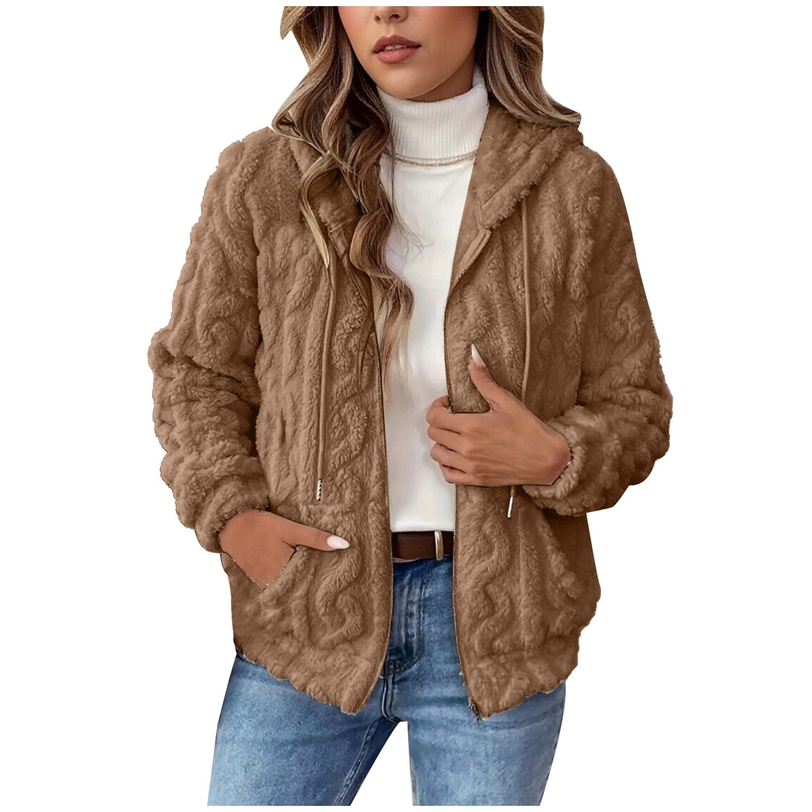 Giacca reversibile in pile con cappuccio e cerniera frontale per l'inverno, calda e morbida, comoda giacca con cerniera completa