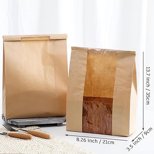 Miniatura 7 de 50 bolsas de pan de papel kraft de 14 x 8.3 x 3.5 pulgadas, bolsas grandes de papel para pan, bolsas de galletas, bolsas de café, bolsas de