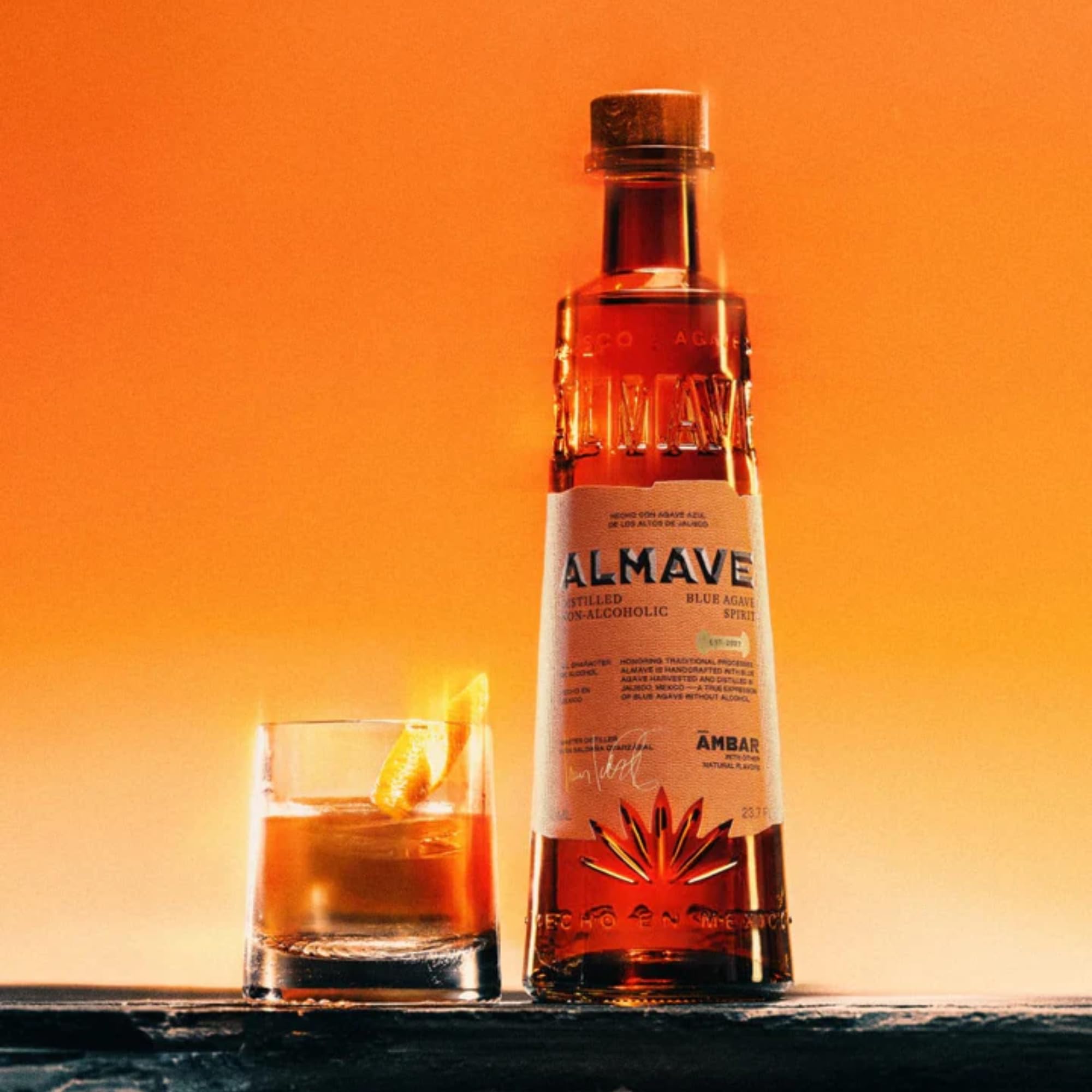 ALMAVE - Ámbar | Spiritueux Sans Alcool à Base d’Agave Bleu du Mexique | Alternative à la Tequila Reposado | Notes de Caramel, Vanille & Bois Grillé | Idéal en Dégustation & Cocktails | 70 cl (Ambar)