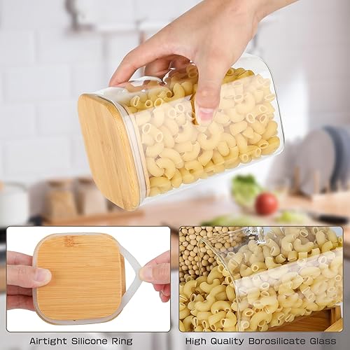 Miniatura 4 de Juego de 3 recipientes de almacenamiento de vidrio con tapas de bambú y cuchara, tarros de vidrio hermético transparente para almacenamiento de