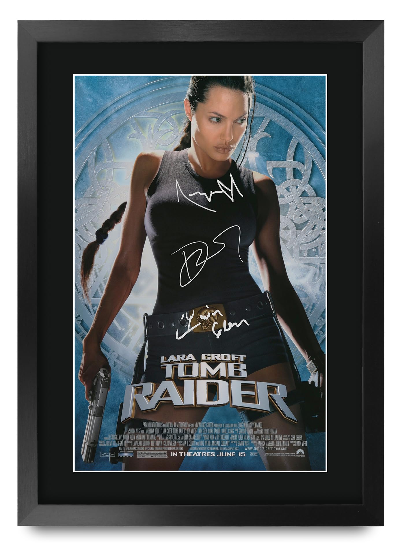 HWC Trading Lara Croft Tomb Raider 1 Angelina Jolie Gifts Printed Poster Signed Autograph Picture for Movie Memorabilia Fans - A3 Framed