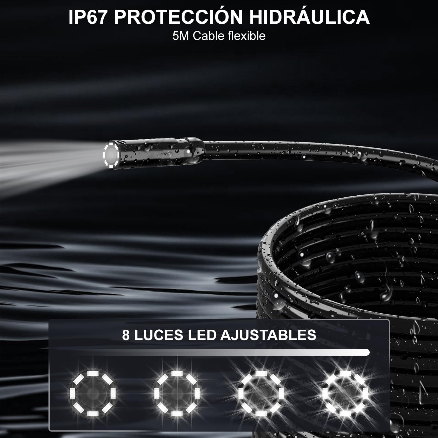 HANMATEK - Endoscopio industrial de 1080P, pantalla TFT de 4.3 pulgadas, cable flexible de 16.5 pies, cámara de 8 mm con luces LED ajustables, 1 millón de píxeles, grabación de foto/video, carga USB-C