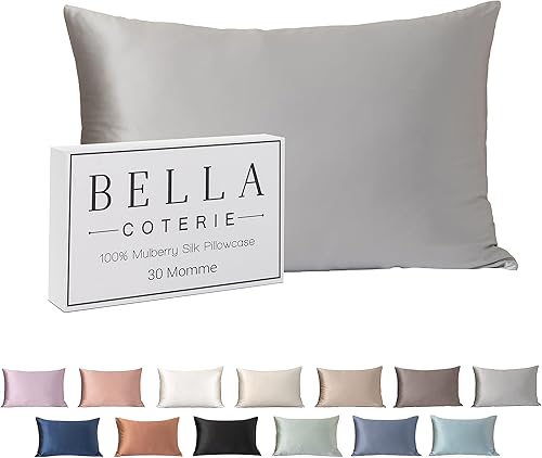 Bella Coterie - Funda de almohada de seda de lujo para cabello y piel, 30 momme, seda de morera 6A 100% pura, súper suave, perfectamente afelpada