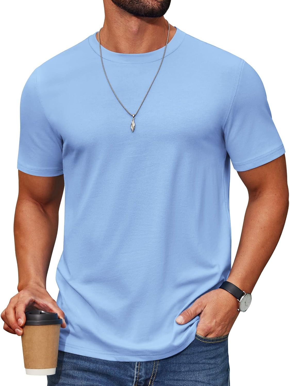 COOFANDY Men's T Shirt Short Sleeve Cotton Blend T-Shirts Crew Neck Casual Summer Basic Tee Shirts