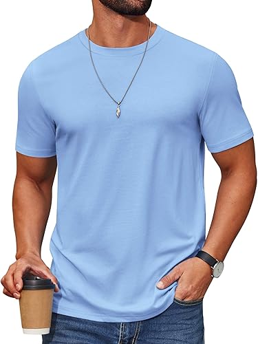 COOFANDY Men's Short Sleeve T Shirts Crew Neck Casual Summer T Shirts Basic Tee Shirt Light Blue