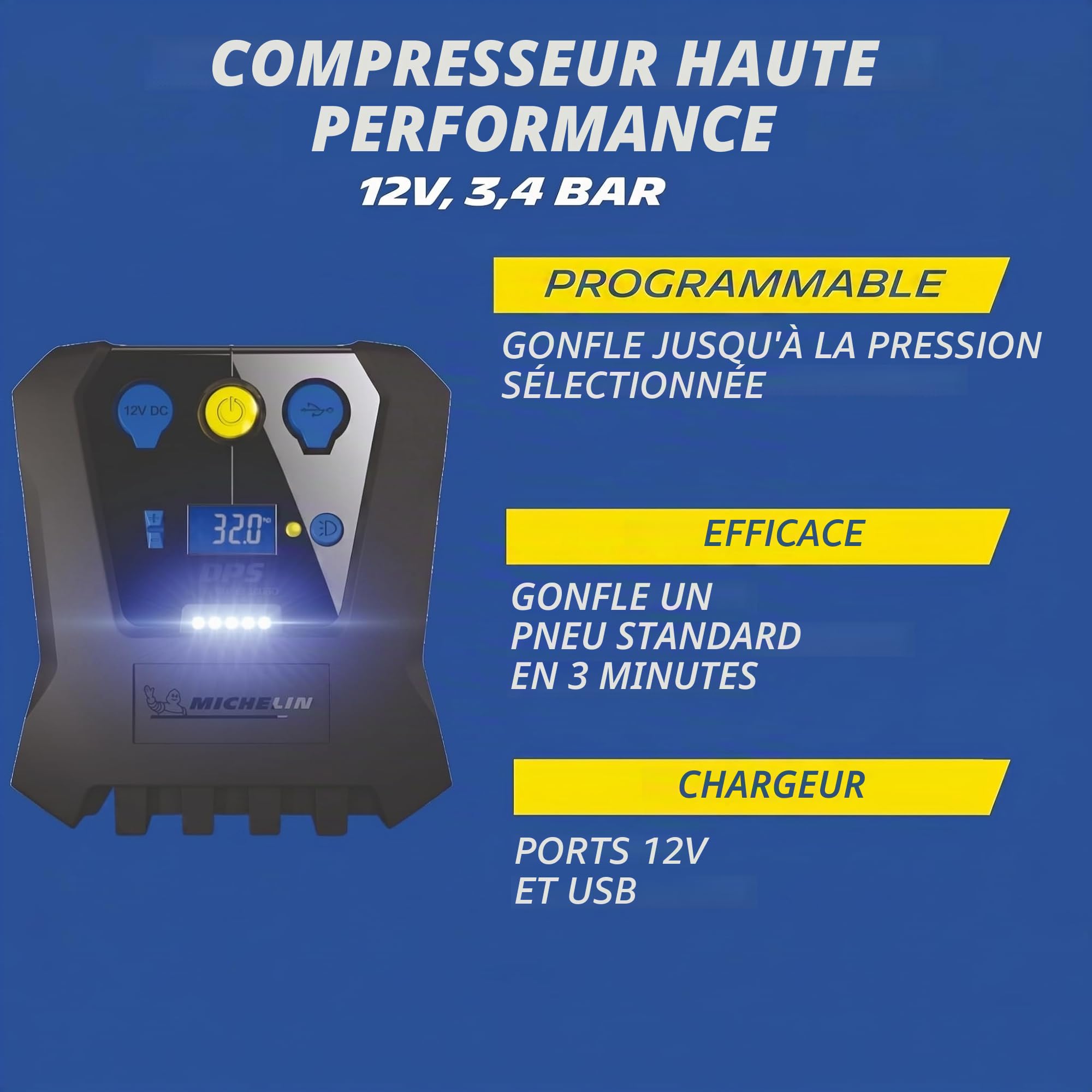 Michelin - 12266 - Gonfleur de Pneu Rapide à Haute Puissance