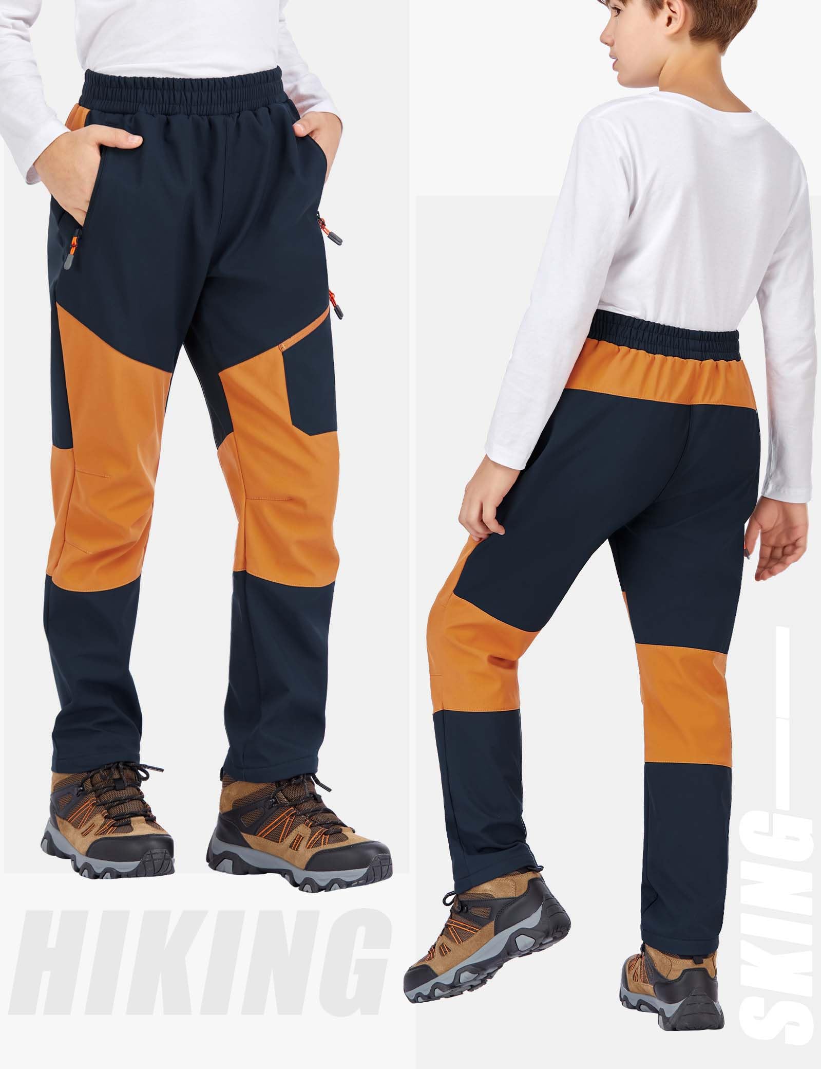 Pantaloni Impermeabili della Neve del Ragazzo Youth Fleece Lind Hiking Softshell Caldo Isolato Pantaloni-Navy Blue+Orange-146-152