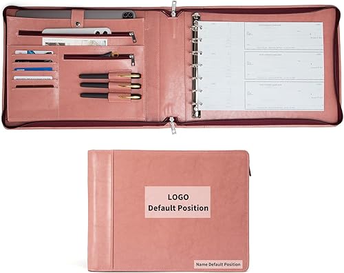 Geslun Carpeta de 7 anillos de 3 por página, carpeta de cheques de negocios de cuero vegano con cremallera con 3 soportes para bolígrafos para 600