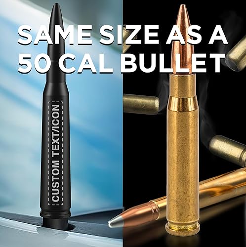 Miniatura 4 de EcoAuto 50 Cal Badass Bullet Antenna® - Personalizado y grabado personalizado - Accesorios universales para camiones para Ford, Dodge, GMC, Chevy,