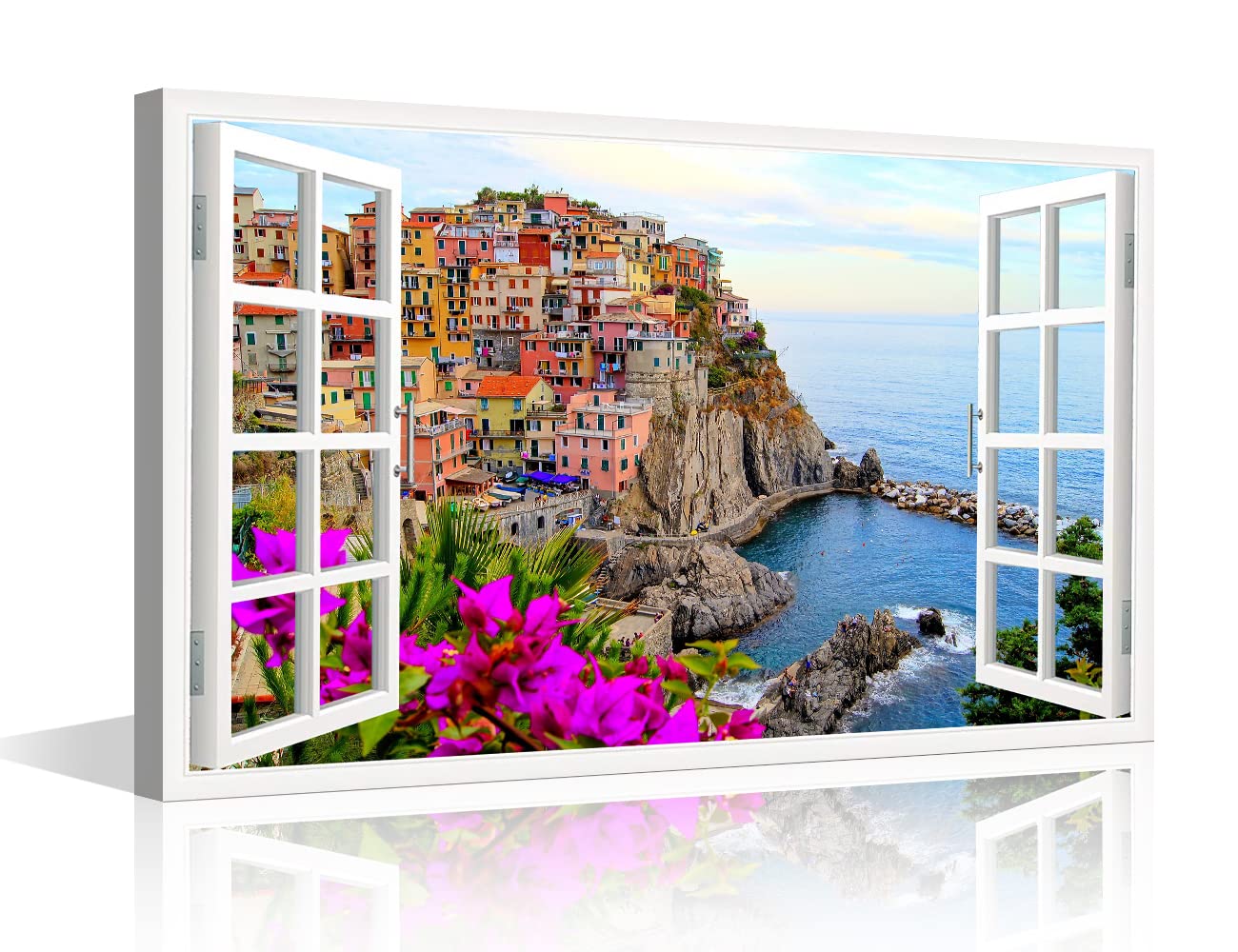 Amazon.com: 3D Window Effect Canvas Wall Art Italy Town Rio