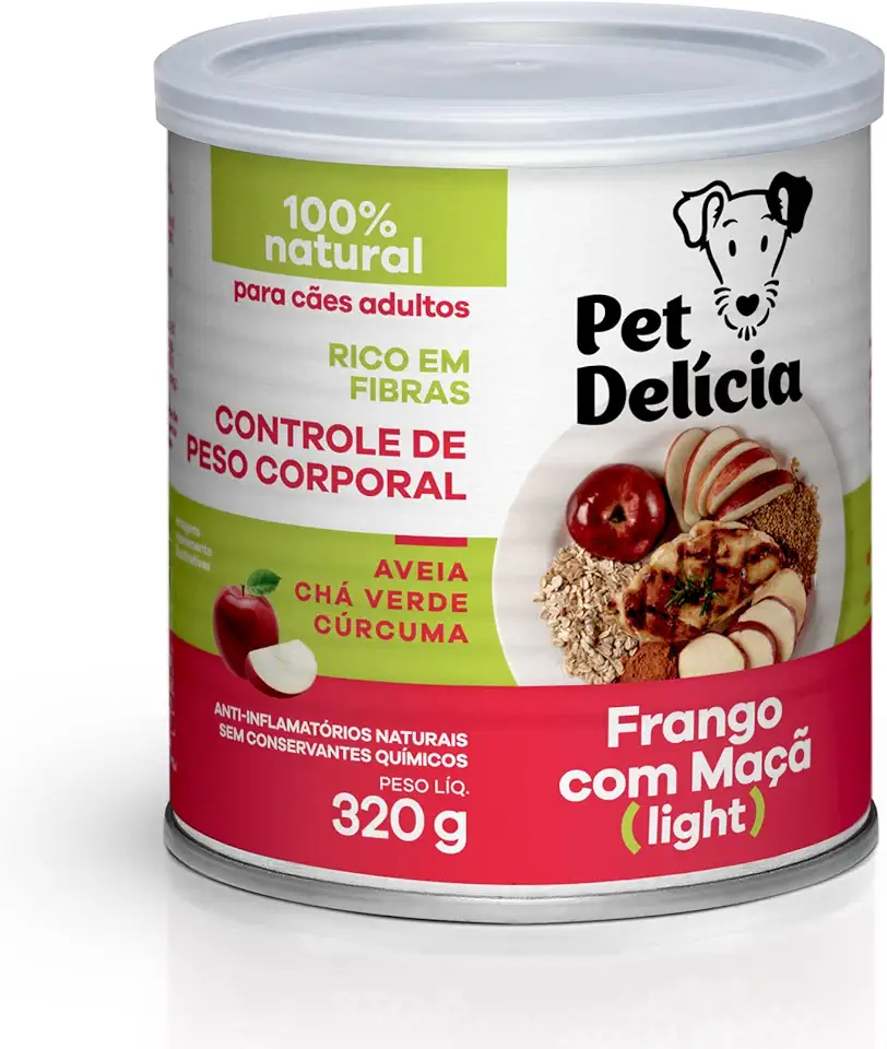 Pet Delícia Frango com Maçã Light 320g, Alimentação Natural Light para Cães, Baixo Teor Calórico e de Carboidratos