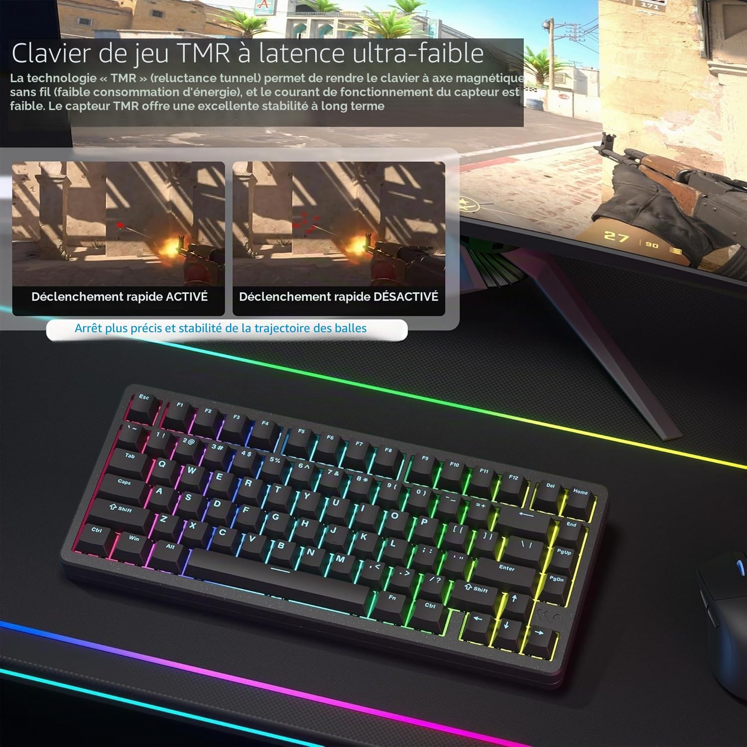 SK75 TMR/HE Clavier de Jeu 75% Effet Hall ANSI US, en Aluminium, 3 Modes